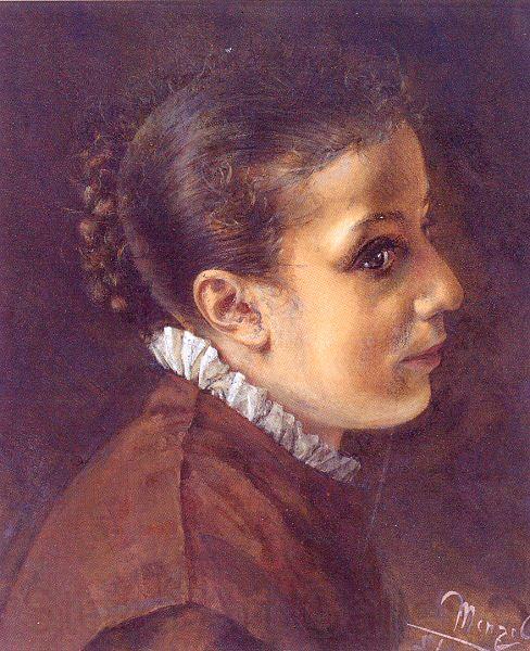 Adolph von Menzel Head of a Girl Norge oil painting art